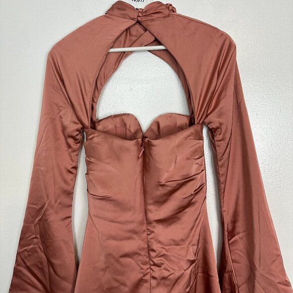 House of CB Satin Long Sleeve Dress in Blush - Picture 10 of 15